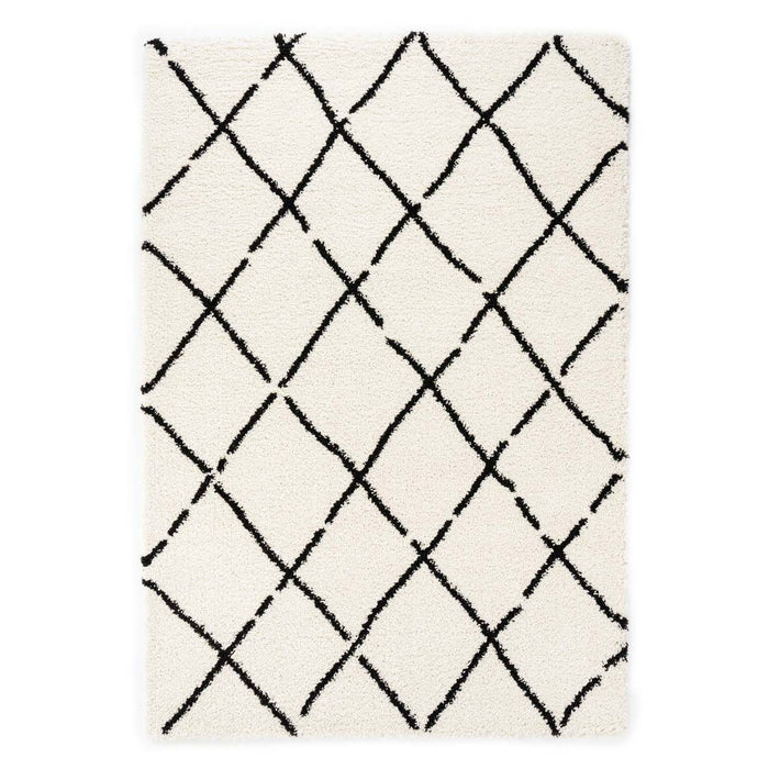 Boho&me Hoogpolig vloerkleed ruiten Artisan - wit|zwart - 100x200 cm