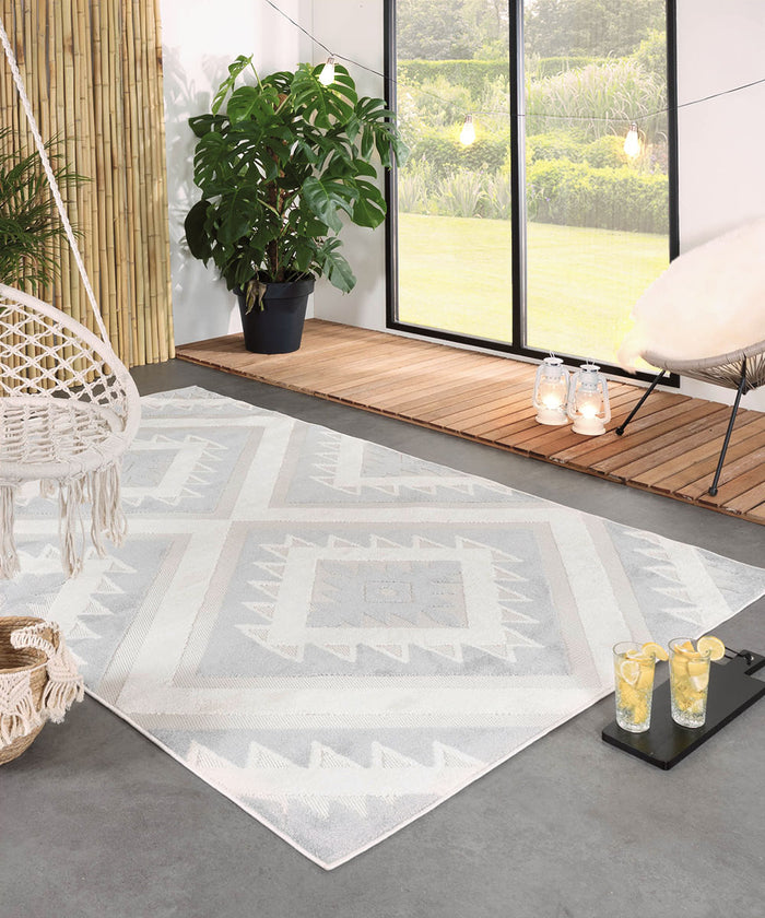 Boho&me Buitenkleed geometrisch - Verano grijs|wit - 140x200 cm