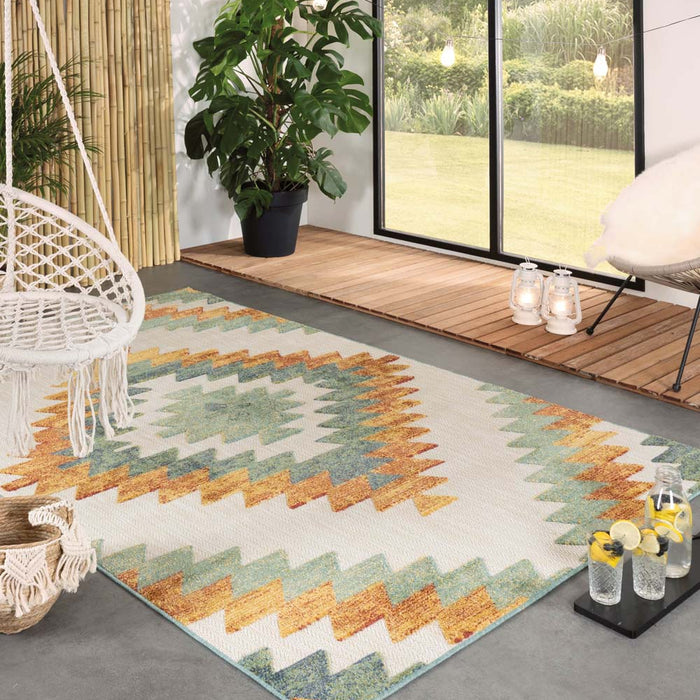 Boho&me Buitenkleed ruit aztek - Verano groen|terra - 80x150 cm
