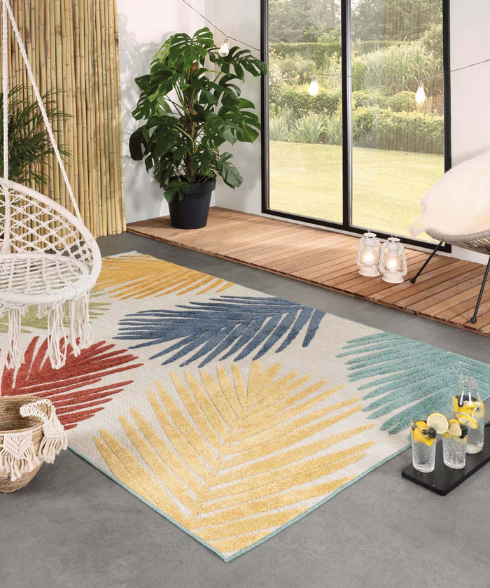 Boho&me Buitenkleed palmbladeren - Verano beige|multi - 200x300 cm