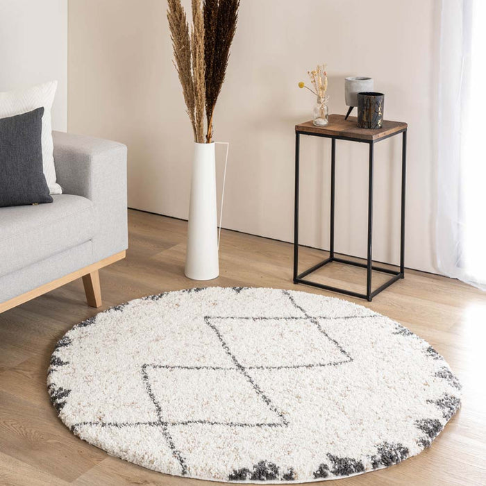 Boho&me Rond hoogpolig vloerkleed berber Artisan - wit|grijs - 240 cm