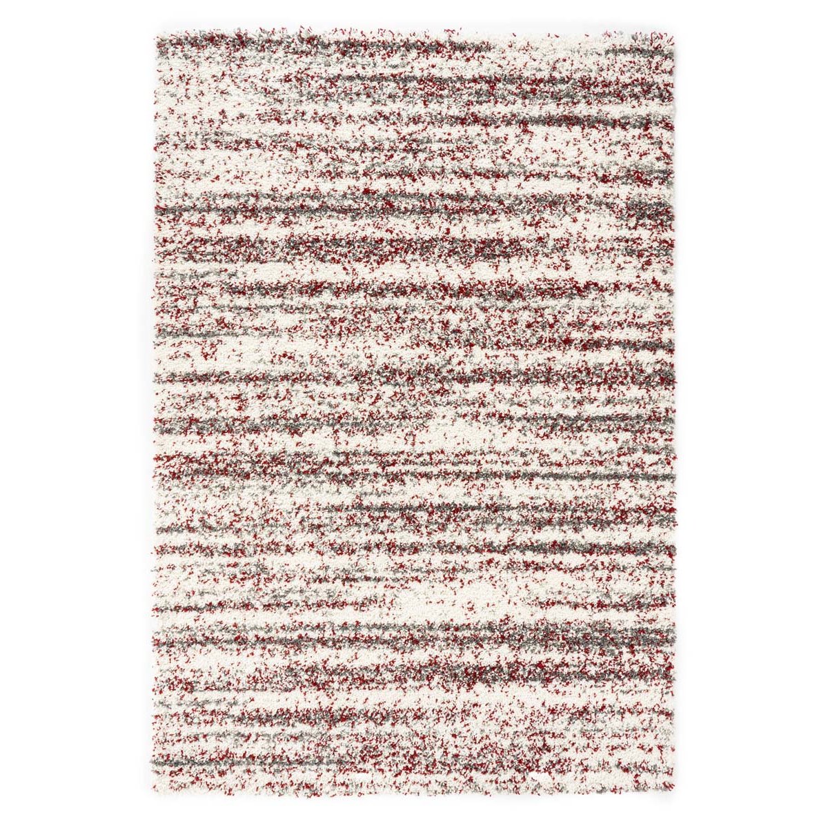 Boho&me Hoogpolige loper strepen Artisan - grijs|rood - 80x200 cm