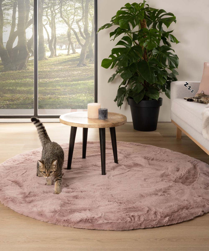 Tapeso Rond hoogpolig vloerkleed - Comfy plus - roze - 160 cm