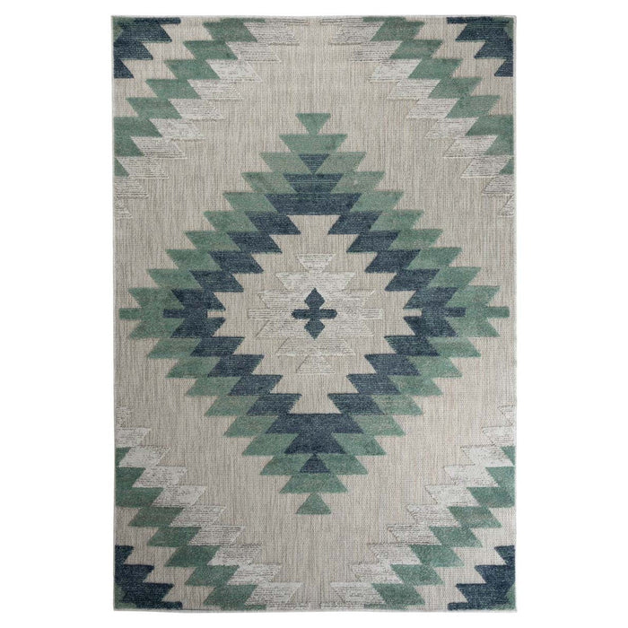 Boho&me Buitenkleed ruit aztek - Verano grijs|mint - 140x200 cm