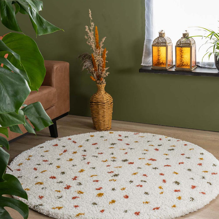 Boho&me Rond hoogpolig vloerkleed stippen Artisan - wit|multi - 300 cm