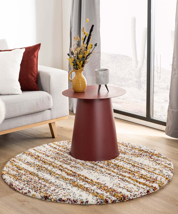 Boho&me Rond hoogpolig vloerkleed strepen Artisan - wit|multi - 200 cm