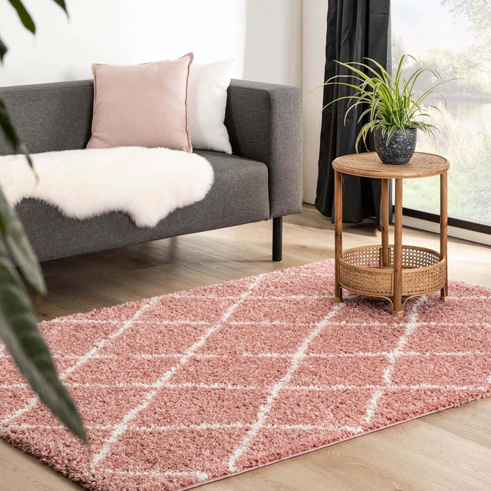 Boho&me Hoogpolig vloerkleed ruiten Habitat - roze|wit - 240x340 cm