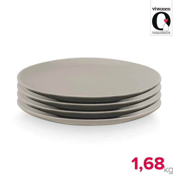 vtwonen Ontbijtborden - Set van 4 - Porselein - Mat Grijs - Ø20cm