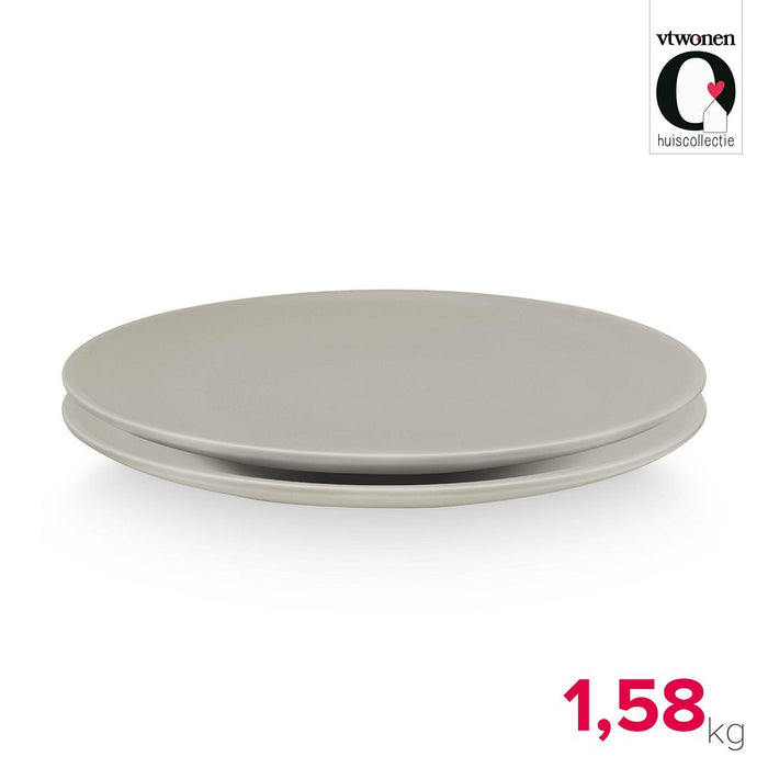 vtwonen Dinerborden - Set van 2 - Porselein - Mat Grijs - Ø25.5cm