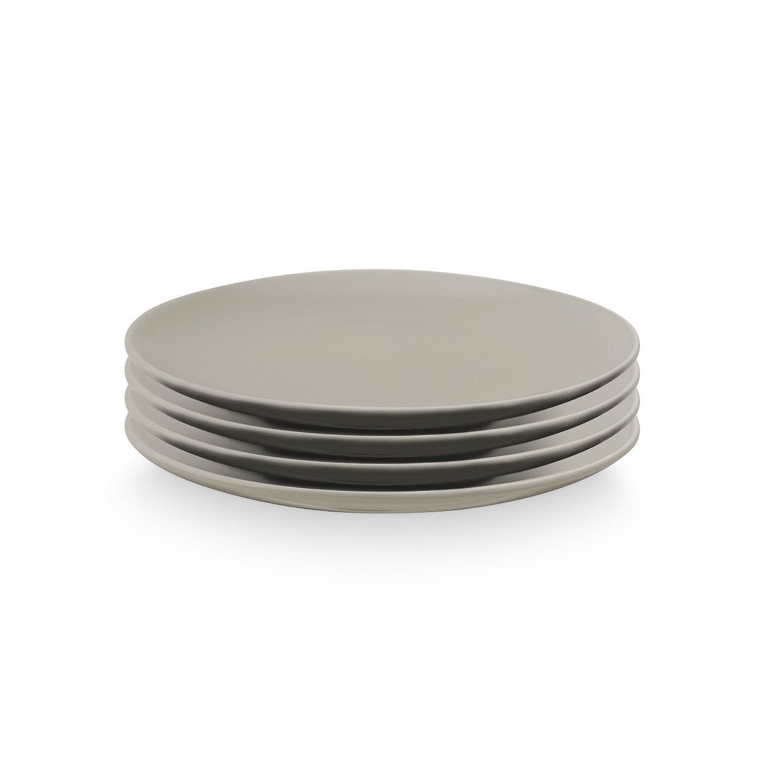 vtwonen Ontbijtborden - Set van 4 - Porselein - Mat Grijs - Ø20cm