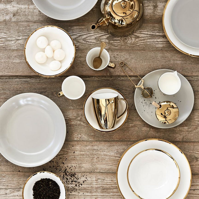 vtwonen Kommen - Set van 4 - Wit|Goud - Porselein - Ø 15cm