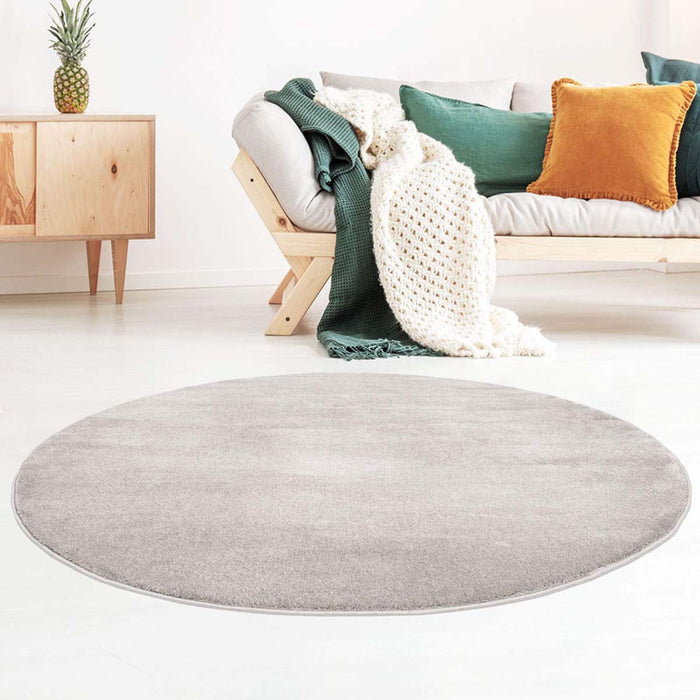 Tapeso Rond vloerkleed effen velours Gala - grijs - 120 cm