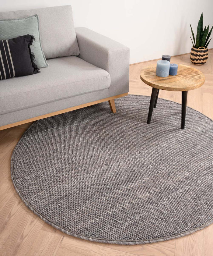 Nordic Weavers Rond wollen vloerkleed Lett - grijs - 190 cm