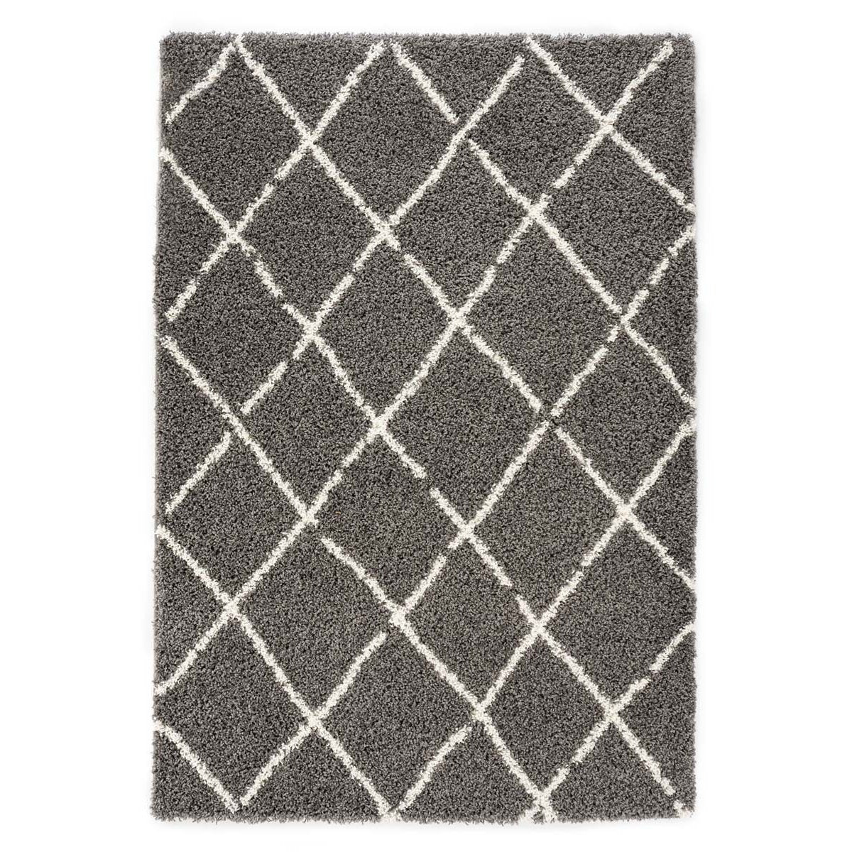 Boho&me Hoogpolig vloerkleed ruiten Habitat - grijs|wit - 140x200 cm