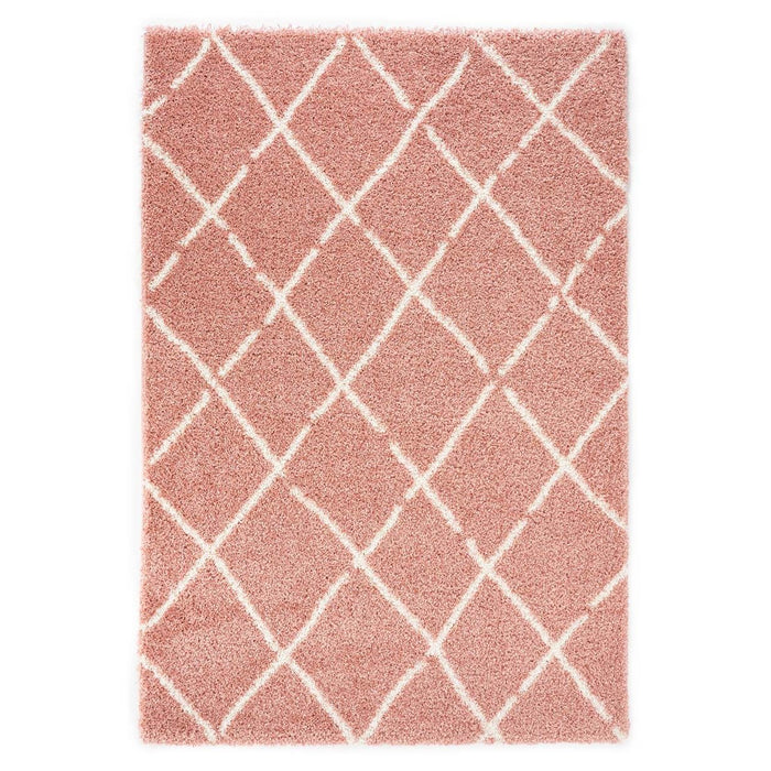 Boho&me Hoogpolig vloerkleed ruiten Artisan - roze|wit - 300x400 cm