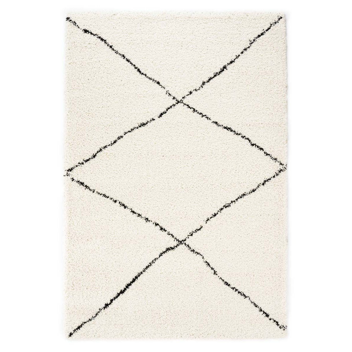 Boho&me Hoogpolig vloerkleed ruit Artisan - wit|zwart - 200x300 cm