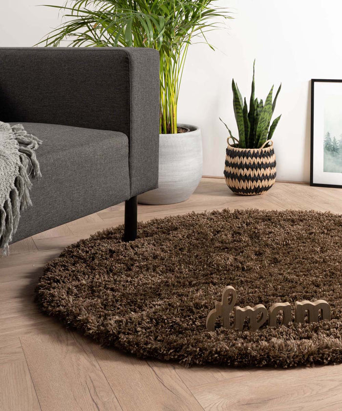 Tapeso Rond hoogpolig vloerkleed - Cozy Shaggy - bruin - 200 cm