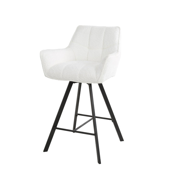 Giga Meubel - Barstoel - Draaibaar - Wit Bouclé - Raster - Set van 2