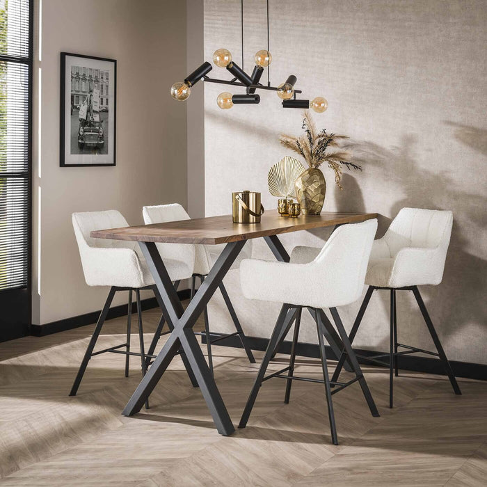 Giga Meubel - Barstoel - Draaibaar - Wit Bouclé - Raster - Set van 2