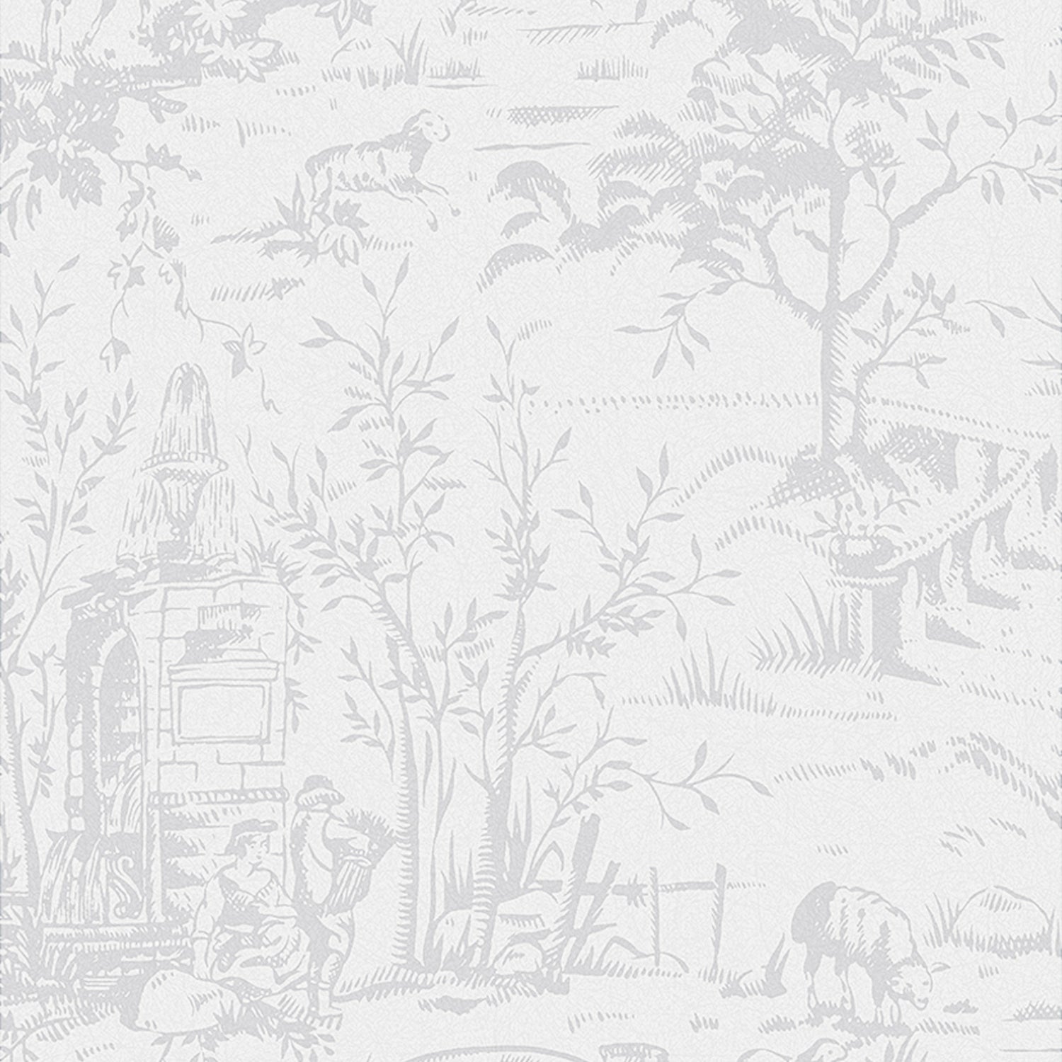 Laura Ashley Toile de Jouy Behang - Dieren - 10mx52cm - Grijs