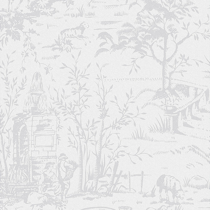 Laura Ashley Toile de Jouy Behang - Dieren - 10mx52cm - Grijs