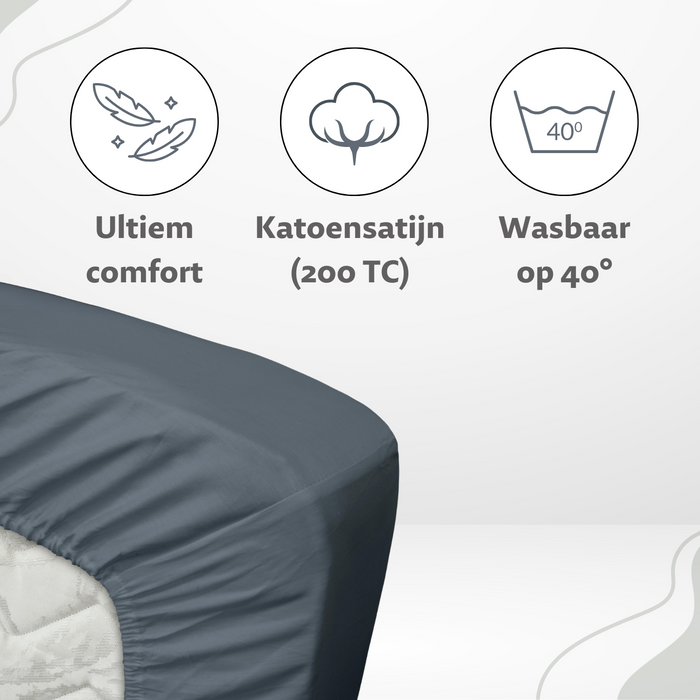 Ten Cate Katoensatijnen Hoeslaken - 180x200 - Donker Blauw