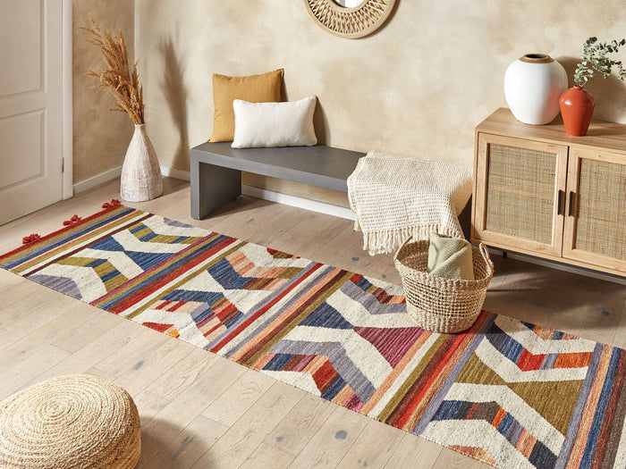 Beliani - MRGASHAT - Kelim vloerkleed - Multicolor - 80 x 300 cm - Wol