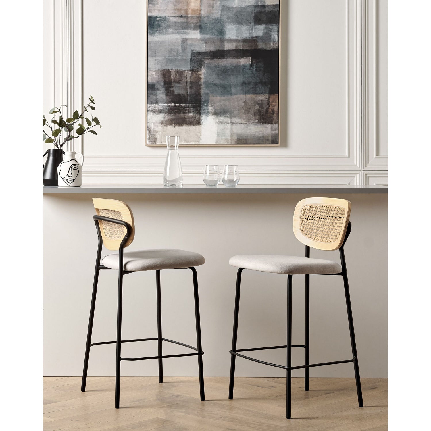 Beliani - MAYETTA - Barkruk set van 2 - Lichtbeige - Polyester