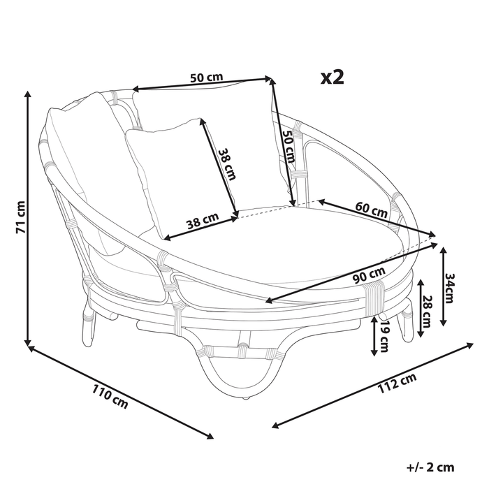 Beliani - ROSSANO - Ligstoel set van 2 - Zwart - Rotan