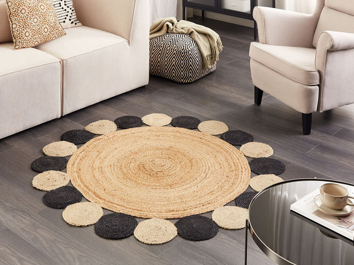 Beliani - VOSTAN - Vloerkleed - Zwart - Ã¸ 140 cm - Jute