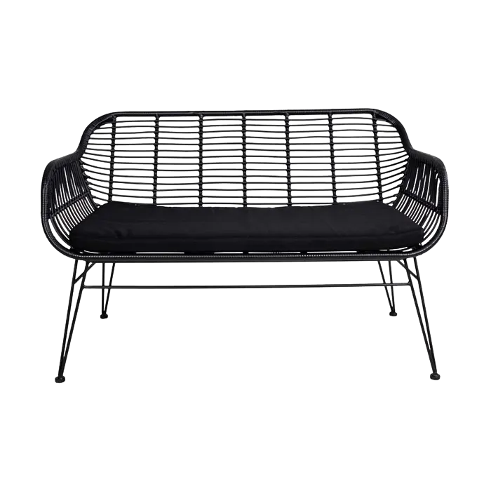 Artichok Madelein rotan tuinbank zwart - met zitkussen