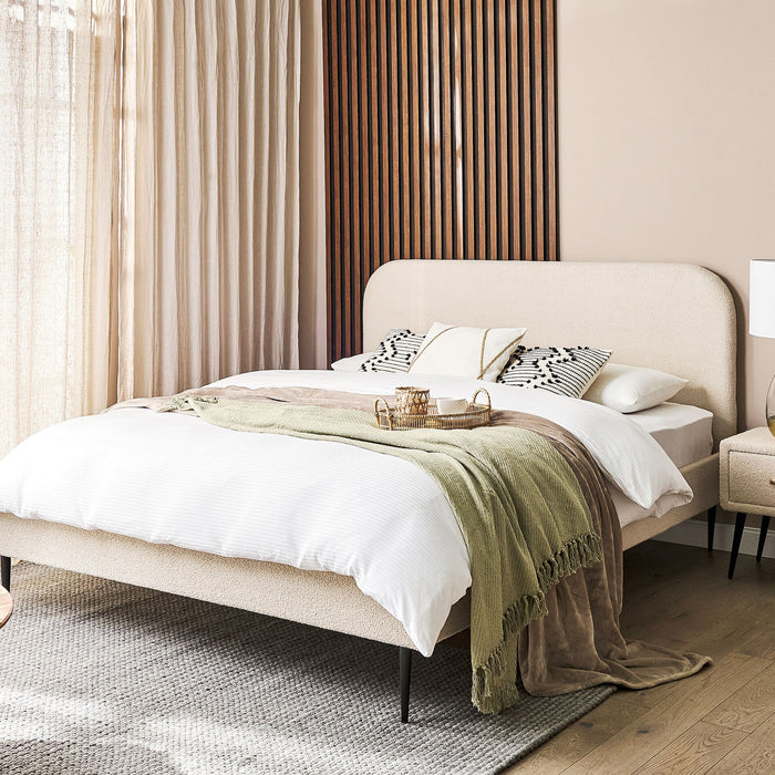 Beliani-FLAYAT -Tweepersoonsbed-Lichtbeige-160 x 200 cm -Bouclé