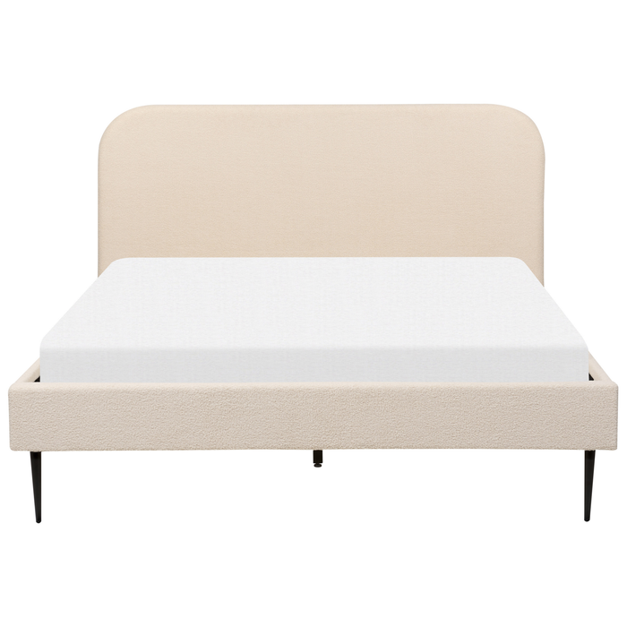 Beliani-FLAYAT -Tweepersoonsbed-Lichtbeige-160 x 200 cm -Bouclé