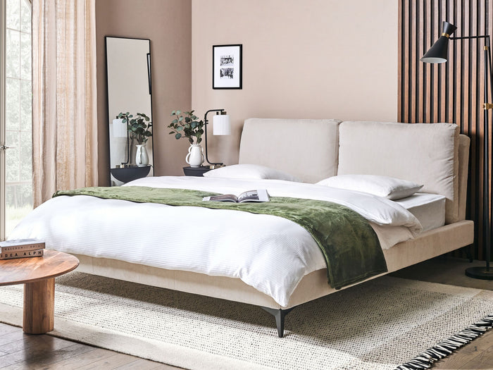 Beliani-MELLE -Tweepersoonsbed-Lichtbeige-180 x 200 cm-Corduroy