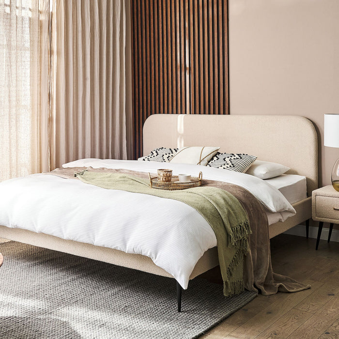 Beliani-FLAYAT -Tweepersoonsbed-Lichtbeige-180 x 200 cm-Bouclé