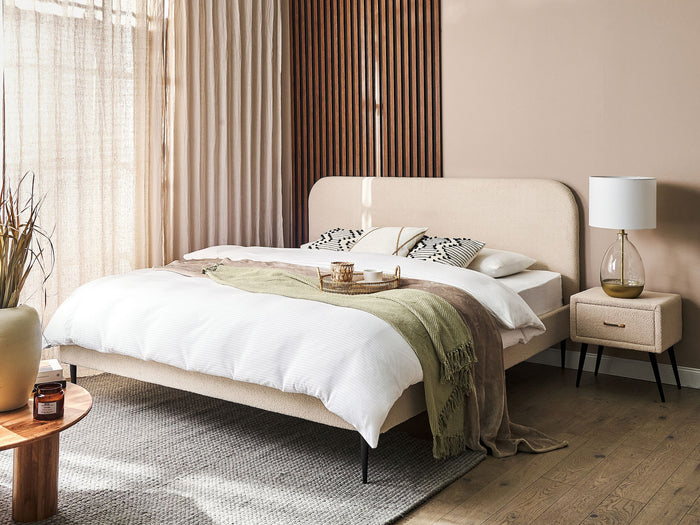 Beliani-FLAYAT -Tweepersoonsbed-Lichtbeige-180 x 200 cm-Bouclé