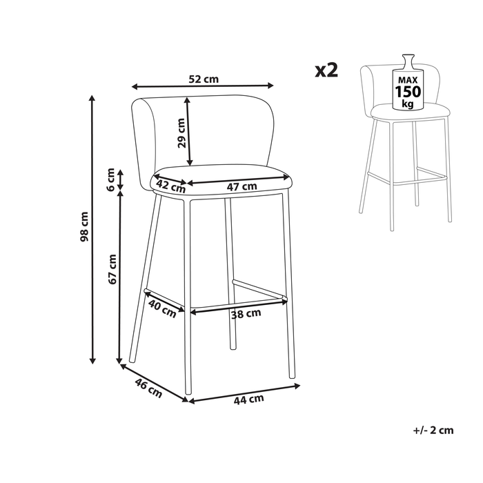 Beliani - MINA - Barkruk set van 2 - Grijs - Polyester