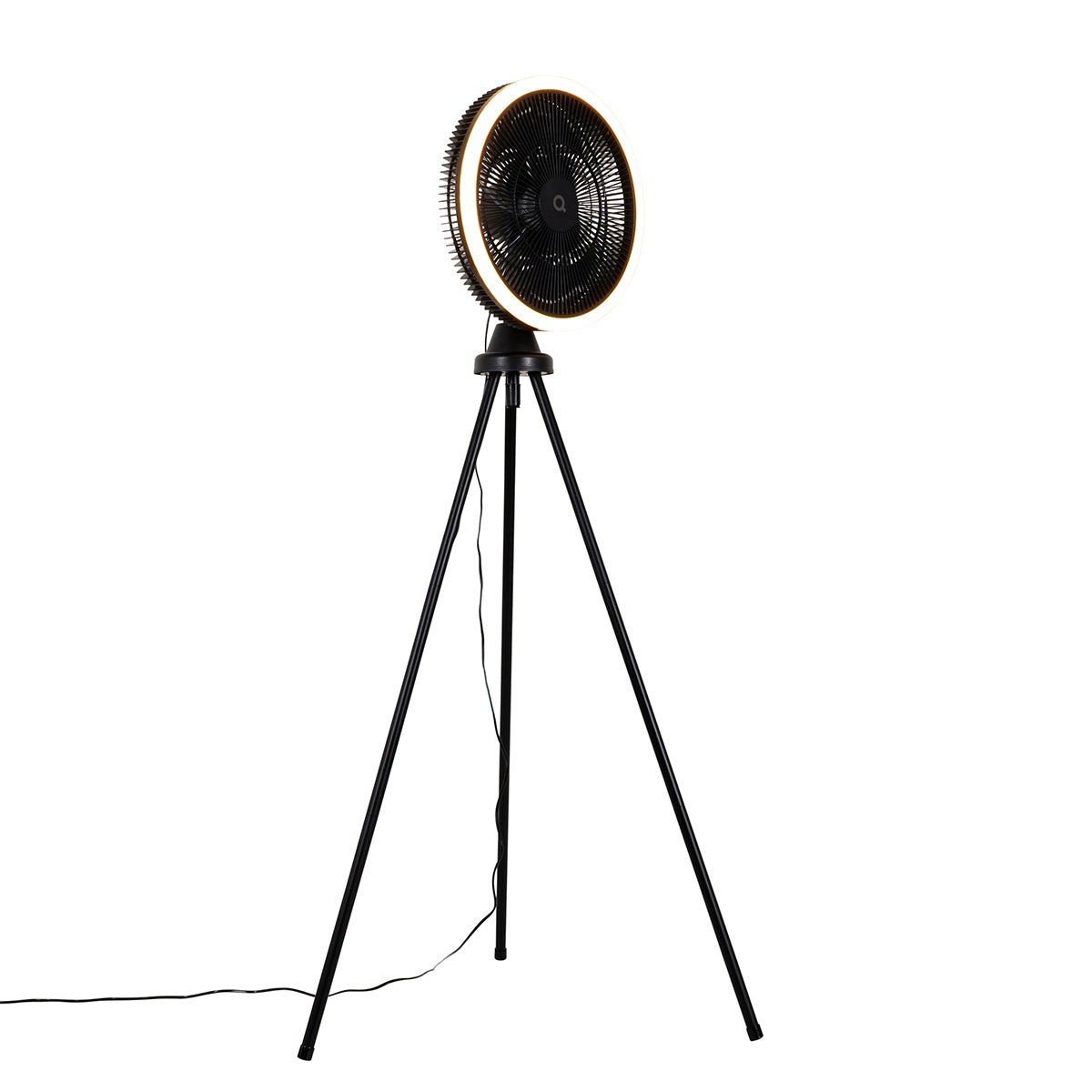 QAZQA Vloerventilator tripod zwart incl. LED 3-staps dimbaar - Meric