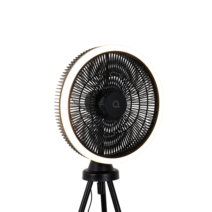 QAZQA Vloerventilator tripod zwart incl. LED 3-staps dimbaar - Meric
