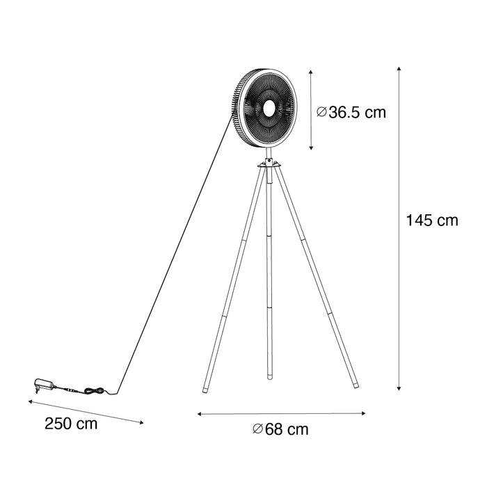 QAZQA Vloerventilator tripod zwart incl. LED 3-staps dimbaar - Meric