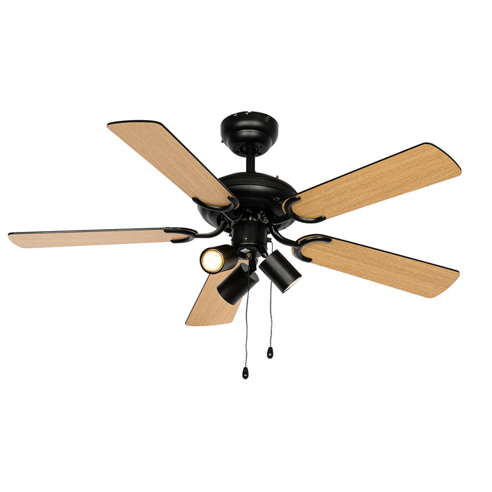 QAZQA Plafondventilator zwart met hout en trekschakelaar 3-lichts -