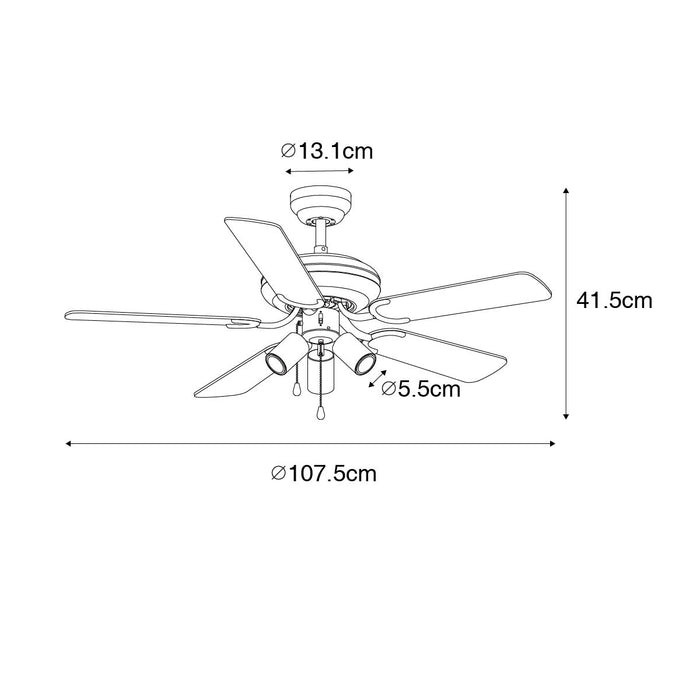 QAZQA Plafondventilator zwart met hout en trekschakelaar 3-lichts -