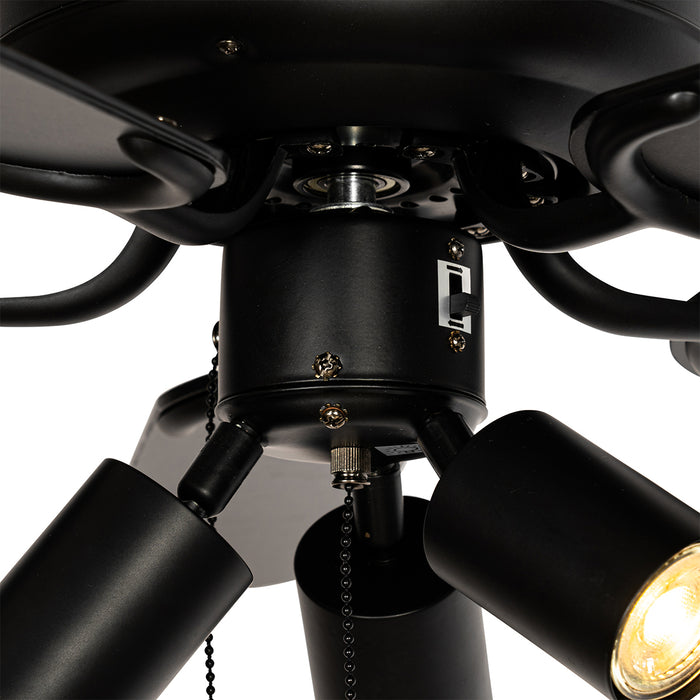 QAZQA Plafondventilator zwart met hout en trekschakelaar 3-lichts -