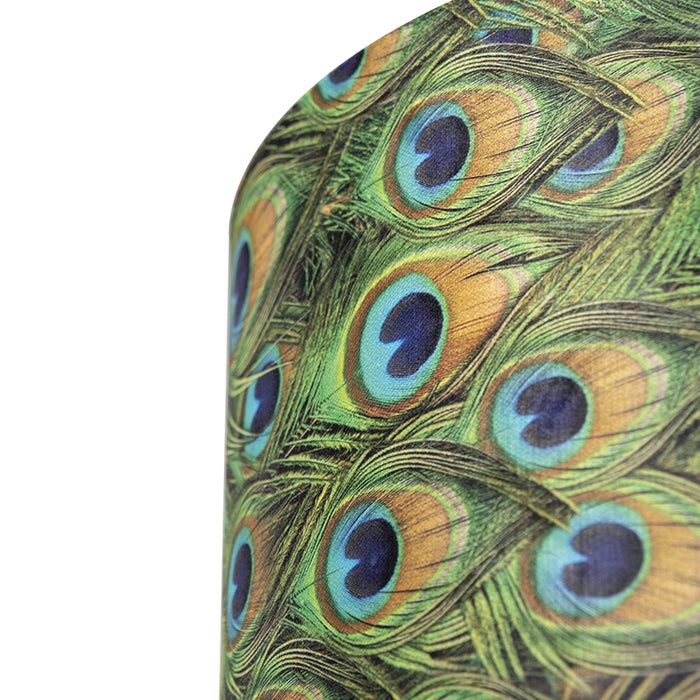 QAZQA Velours lampenkap pauw dessin 40|40|30 met gouden binnenkant