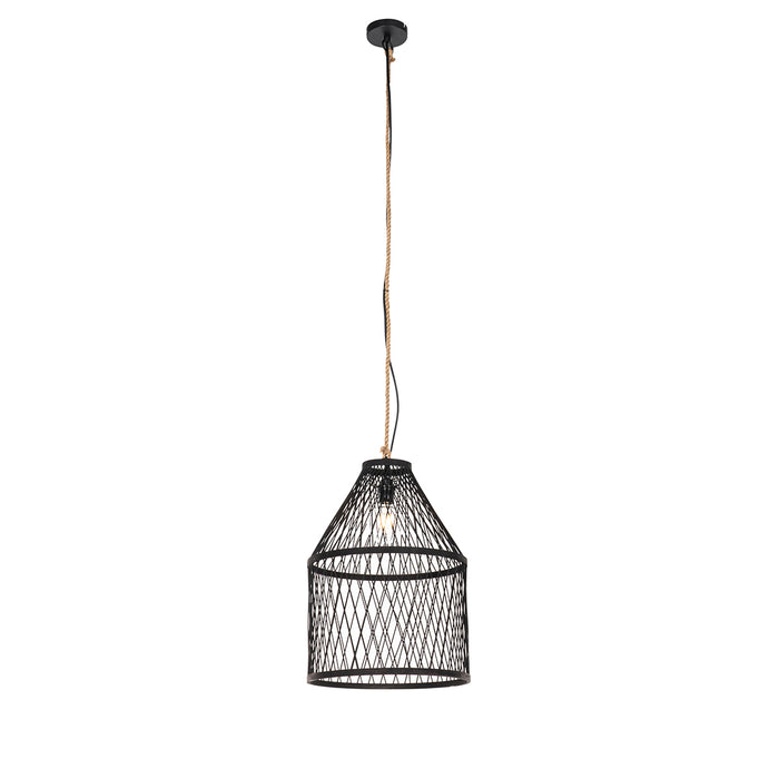 QAZQA Landelijke buiten hanglamp zwart rotan 40x55 cm - Calamus