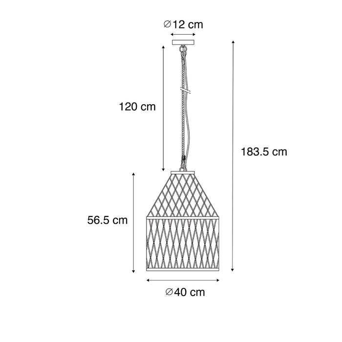 QAZQA Landelijke buiten hanglamp zwart rotan 40x55 cm - Calamus