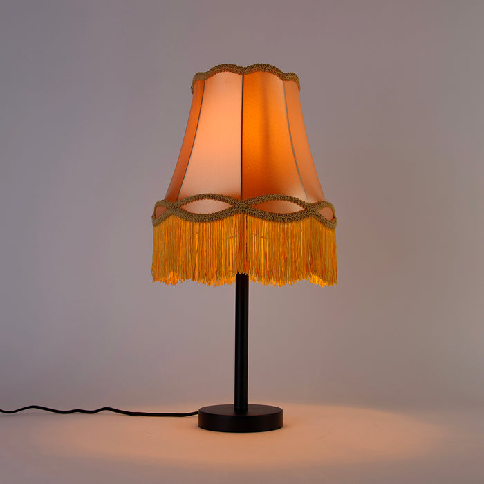 QAZQA Klassieke tafellamp zwart met granny kap goud 30 cm - Simplo