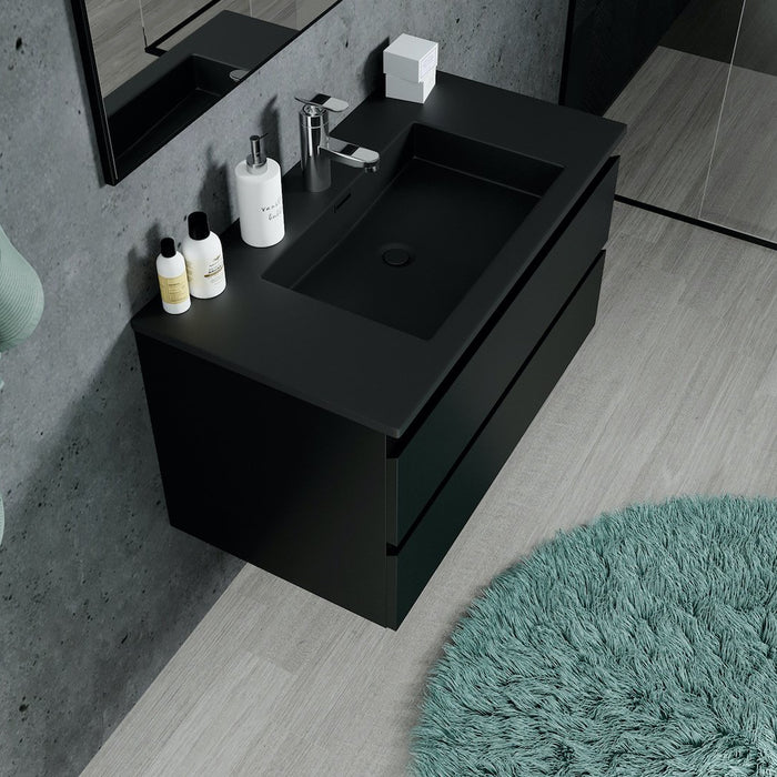 Badplaats Badkamermeubel Set Angela 80cm - Mat Zwart - Zwart