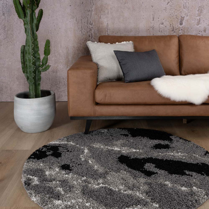 Boho&me Rond hoogpolig vloerkleed Marble Artisan - grijs - 120 cm