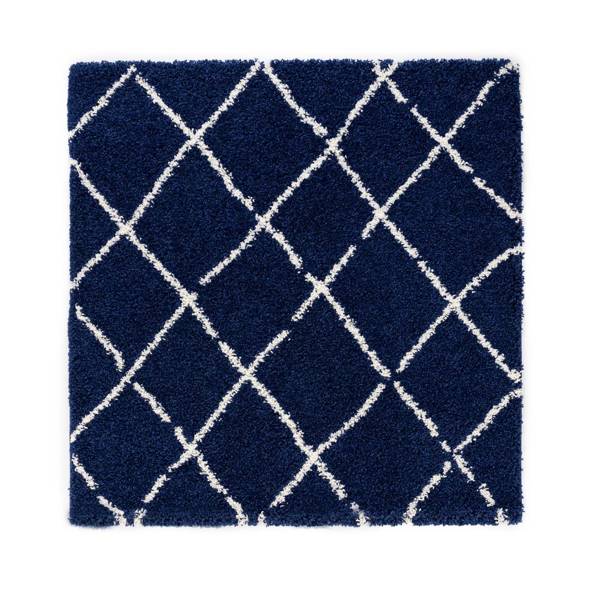 Boho&me Vierkant hoogpolig vloerkleed ruiten Habitat - marineblauw|wit